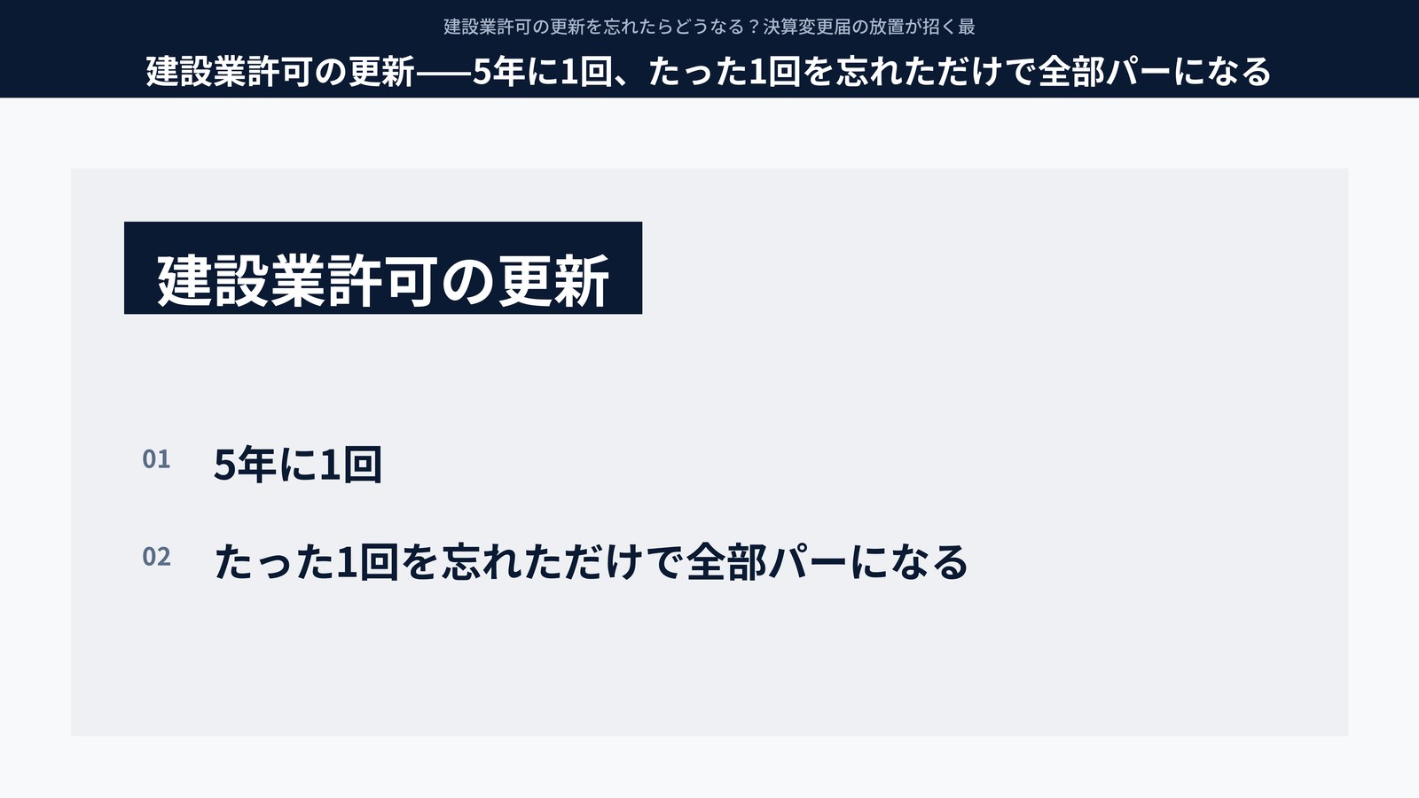建設業許可の更新——5年に1回、たった1回を忘れただけで全部パーになる