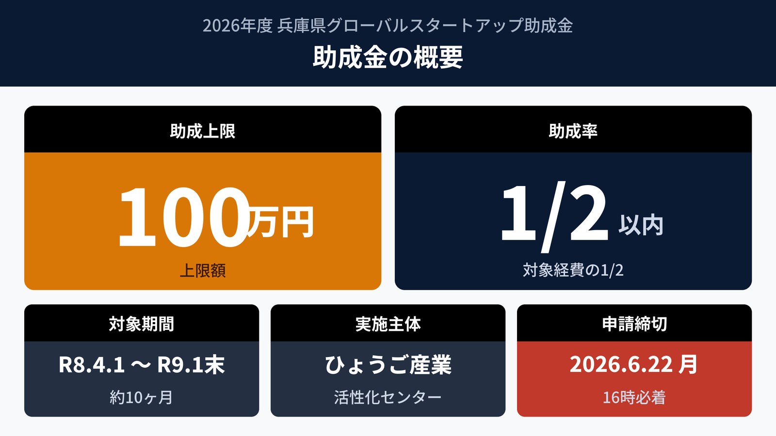 グローバルスタートアップ助成金の概要|最大100万円・助成率1/2以内の基本情報
